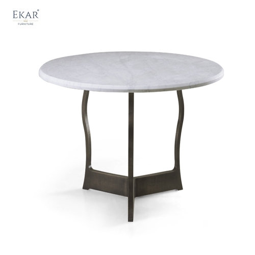 EKAR Modern Round Marble Dining Table | Sculptural Curved Metal Base | Indoor &amp; Outdoor Dining Room Furniture
