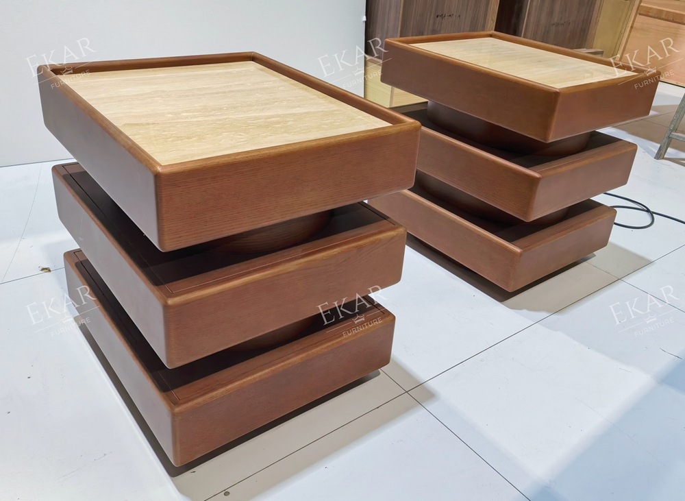 Modern Stacked Wood Side Table – Sculptural Accent Table for Living Room | EKAR Furniture