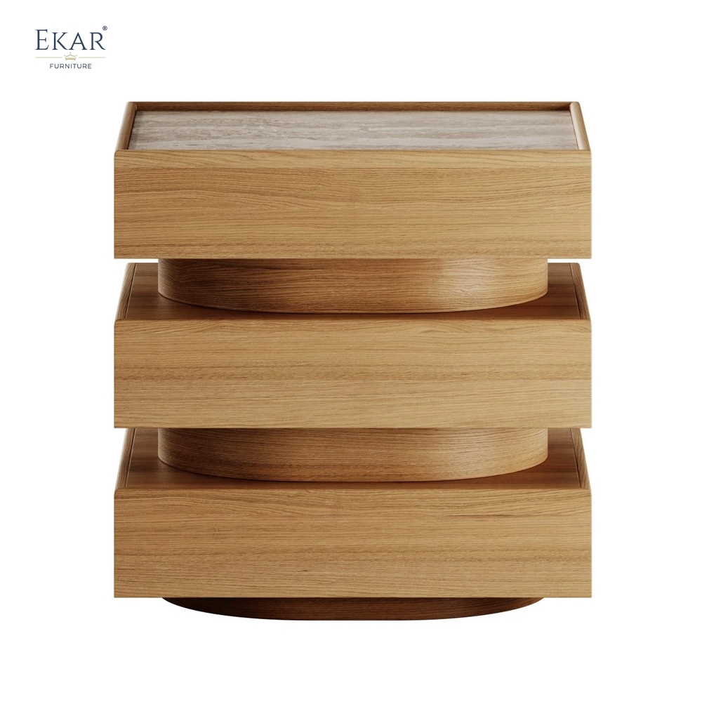 Modern Stacked Wood Side Table – Sculptural Accent Table for Living Room | EKAR Furniture