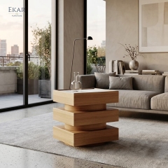 Modern Stacked Wood Side Table – Sculptural Accent Table for Living Room | EKAR Furniture