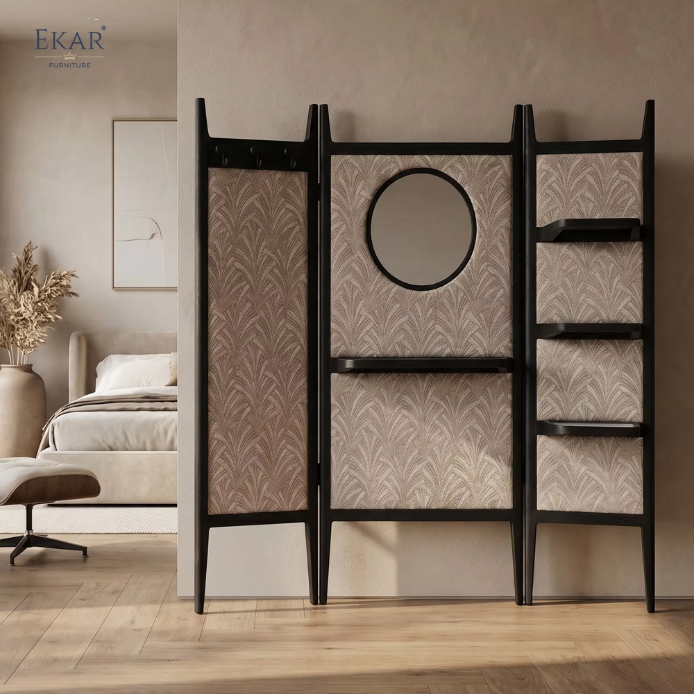 Modern Freestanding Coat Rack with Mirror – Wall Divider Valet Stand for Bedroom | EKAR Furniture