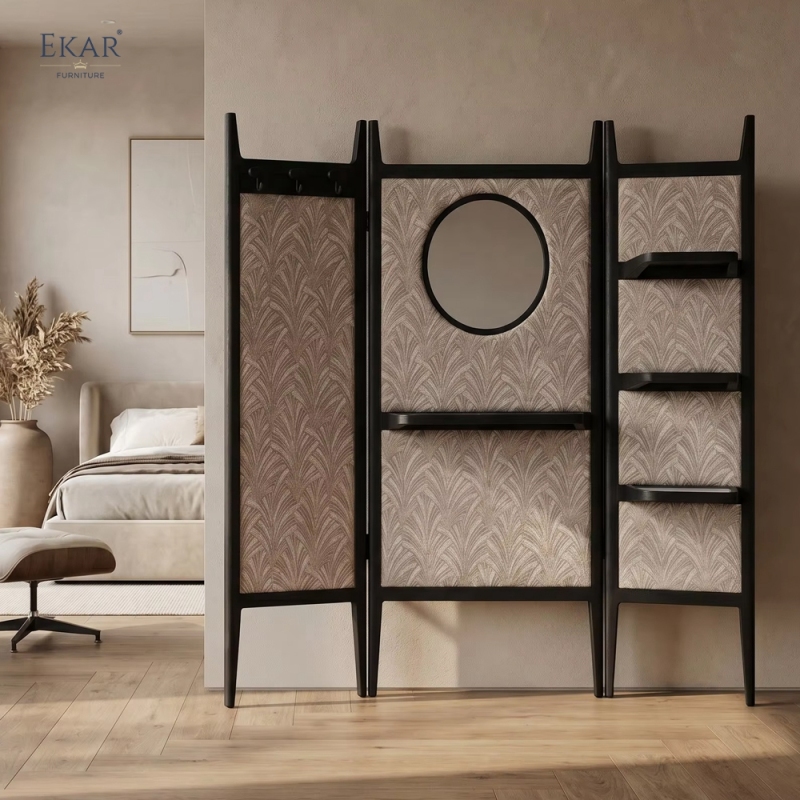 Modern Freestanding Coat Rack with Mirror – Wall Divider Valet Stand for Bedroom | EKAR Furniture