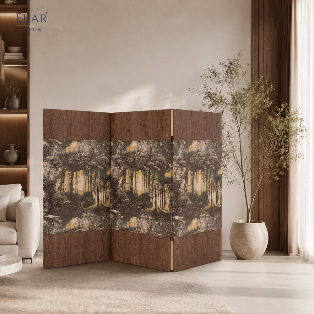 Modern Wood Folding Room Divider Screen – 3-Panel Decorative Privacy Screen | EKAR Furniture