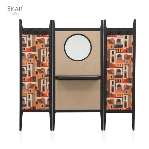 Modern Freestanding Coat Rack with Mirror – Wall Divider Valet Stand for Bedroom | EKAR Furniture