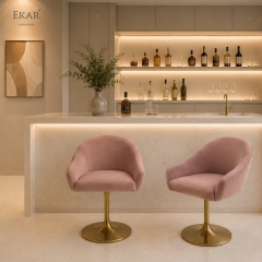 Modern Velvet Swivel Bar Chair with Tulip Base – Rounded Armchair Style Bar Stool | EKAR Furniture
