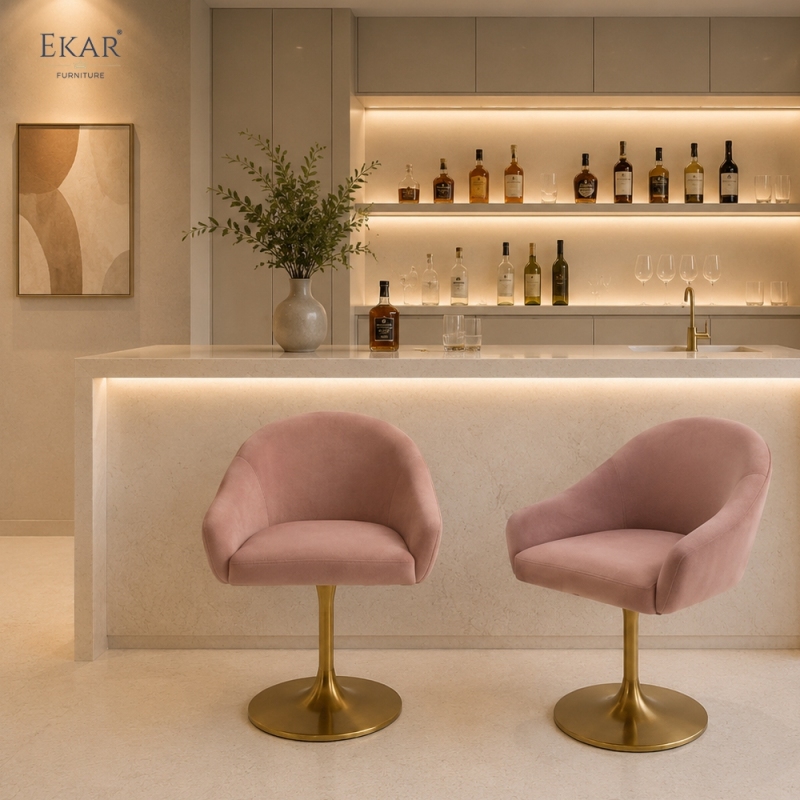 Modern Velvet Swivel Bar Chair with Tulip Base – Rounded Armchair Style Bar Stool | EKAR Furniture