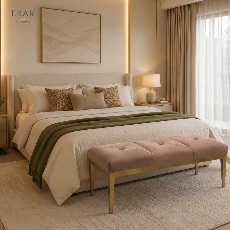 Modern Tufted Bed Bench – Upholstered Velvet End of Bed Bench for Bedroom | EKAR Furniture