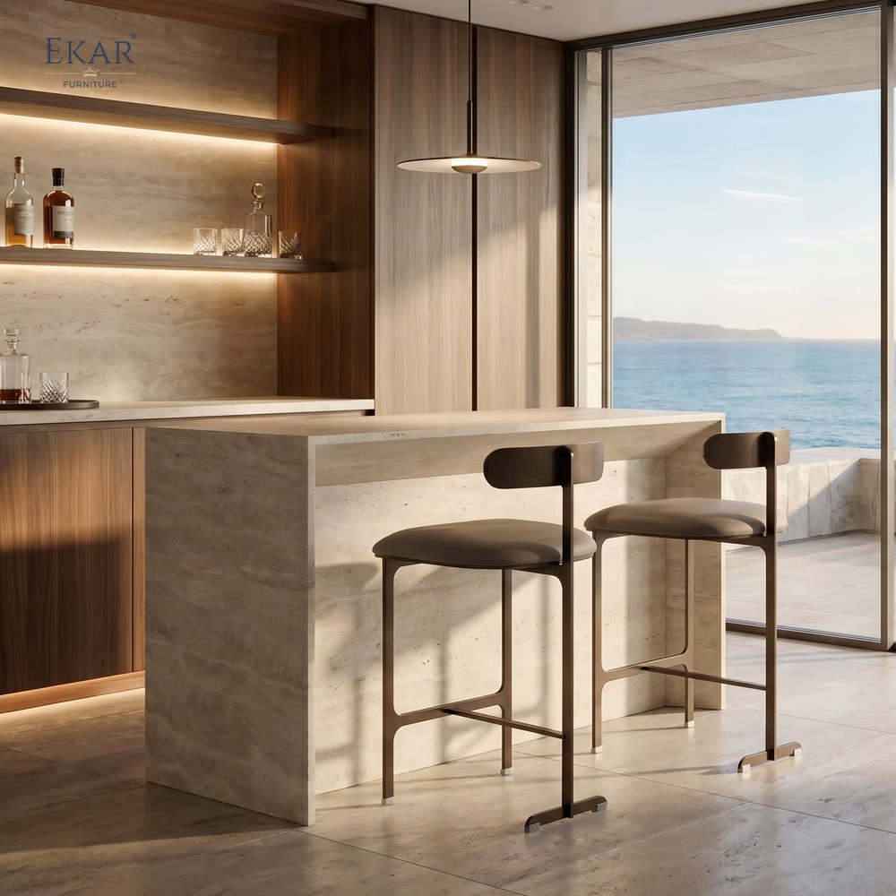 Modern Floating Oval Backrest Bar Stool – Minimalist Metal Counter Stool | EKAR Furniture