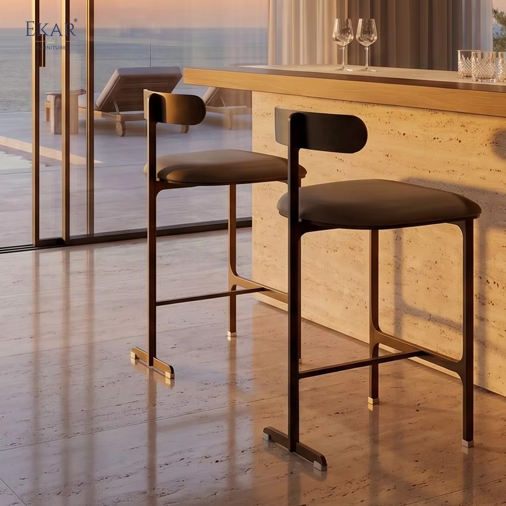 Modern Floating Oval Backrest Bar Stool – Minimalist Metal Counter Stool | EKAR Furniture