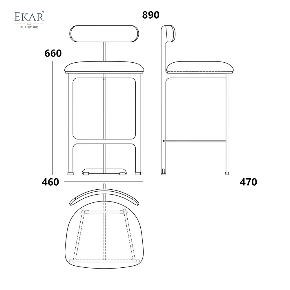 Modern Floating Oval Backrest Bar Stool – Minimalist Metal Counter Stool | EKAR Furniture