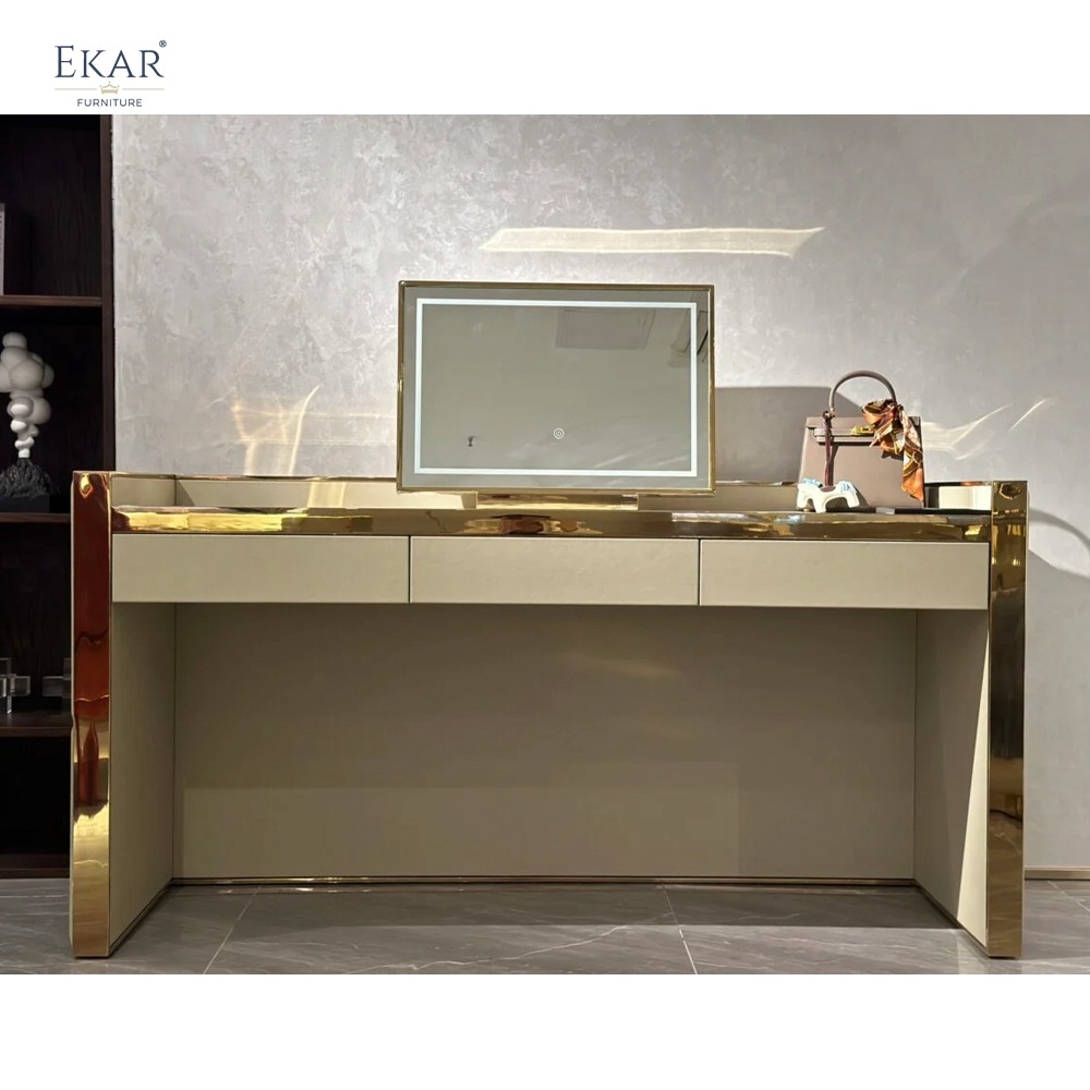 Modern Marble-Top Dressing Table with Mirror – Luxury Vanity Desk with Stool | EKAR FURNITURE