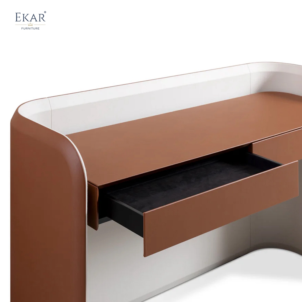 Modern Two-Tone Leather Dressing Table – Curved Vanity Desk with Drawers | EKAR Furniture