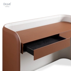 Modern Two-Tone Leather Dressing Table – Curved Vanity Desk with Drawers | EKAR Furniture