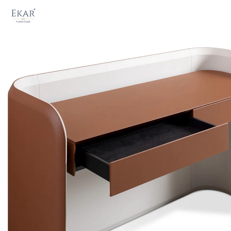 Modern Two-Tone Leather Dressing Table – Curved Vanity Desk with Drawers | EKAR Furniture