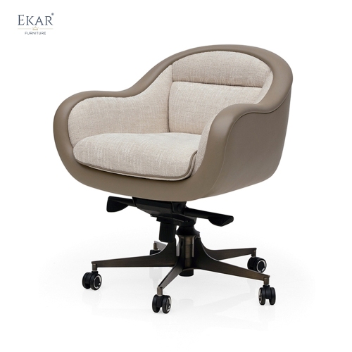 Vintage Leather Executive Office Chair – Rolling Desk Chair with Wood Handle | EKAR Furniture
