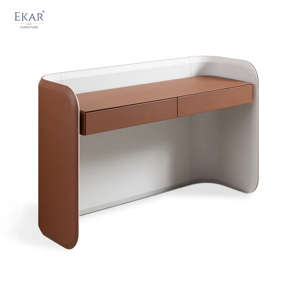 Modern Two-Tone Leather Dressing Table – Curved Vanity Desk with Drawers | EKAR Furniture