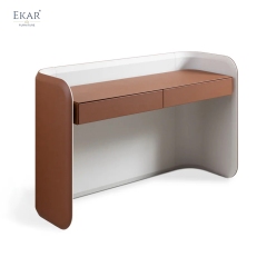 Modern Two-Tone Leather Dressing Table – Curved Vanity Desk with Drawers | EKAR Furniture