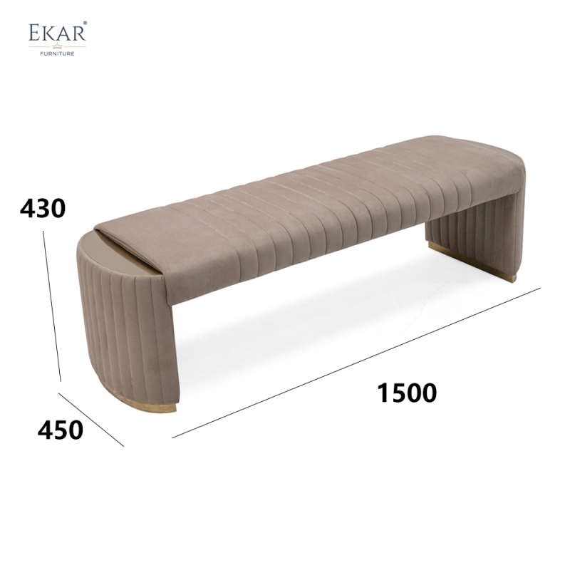 Modern Channel-Tufted Bed Bench – Curved Velvet Bench for Bedroom | EKAR Furniture