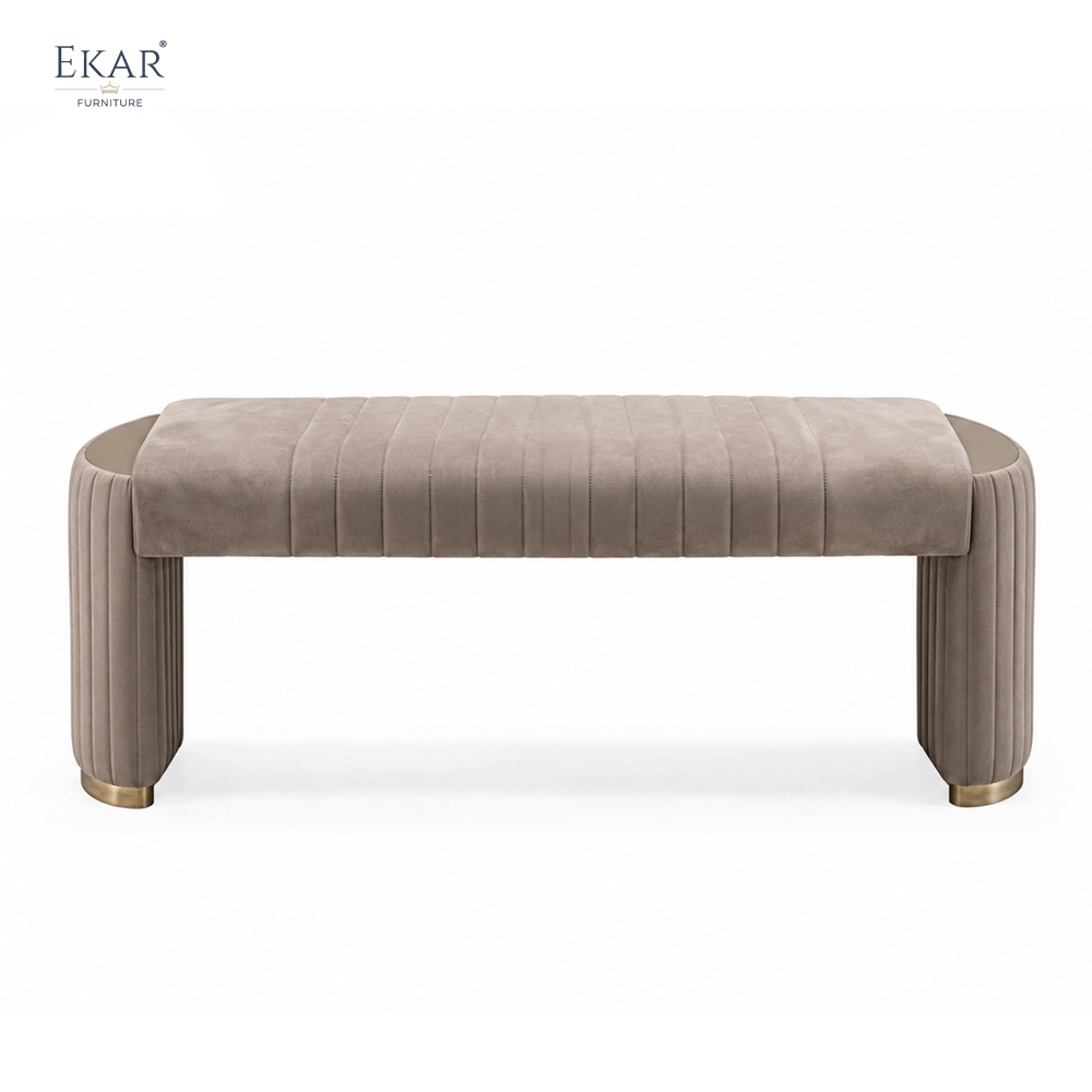 Modern Channel-Tufted Bed Bench – Curved Velvet Bench for Bedroom | EKAR Furniture