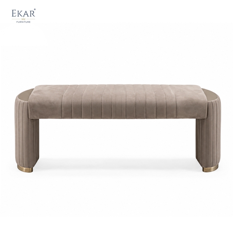 Modern Channel-Tufted Bed Bench – Curved Velvet Bench for Bedroom | EKAR Furniture
