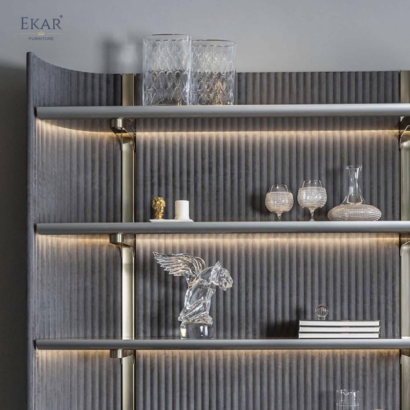 Modern LED-Lit Display Bookshelf – Open Shelving Unit with Ribbed Back Panel | EKAR Furniture