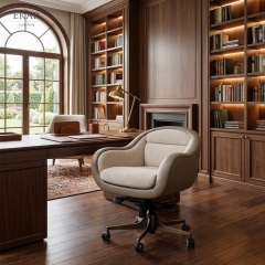 Vintage Leather Executive Office Chair – Rolling Desk Chair with Wood Handle | EKAR Furniture