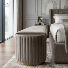 Modern Channel-Tufted Bed Bench – Curved Velvet Bench for Bedroom | EKAR Furniture