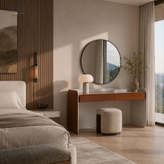 Modern Two-Tone Leather Dressing Table – Curved Vanity Desk with Drawers | EKAR Furniture