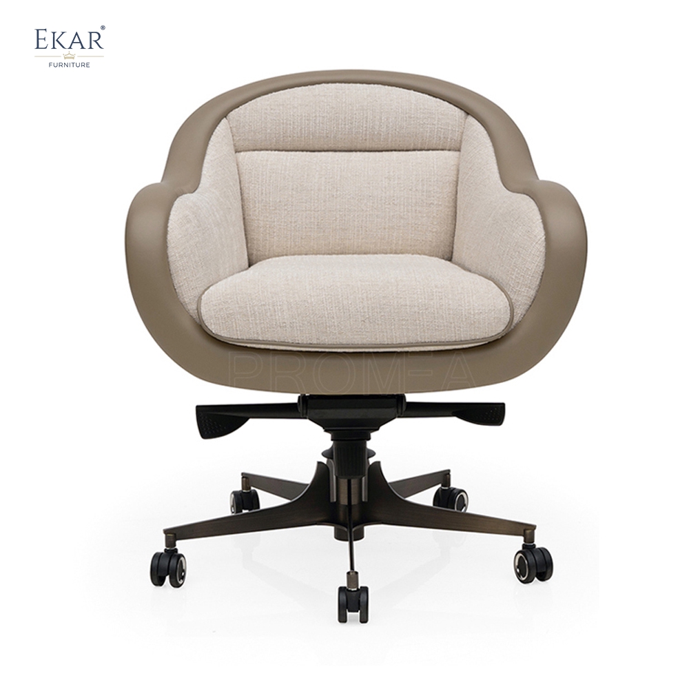 Vintage Leather Executive Office Chair – Rolling Desk Chair with Wood Handle | EKAR Furniture