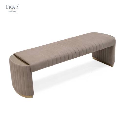Modern Channel-Tufted Bed Bench – Curved Velvet Bench for Bedroom | EKAR Furniture