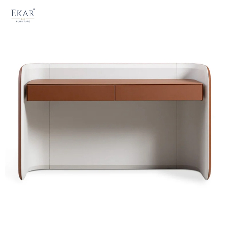 Modern Two-Tone Leather Dressing Table – Curved Vanity Desk with Drawers | EKAR Furniture