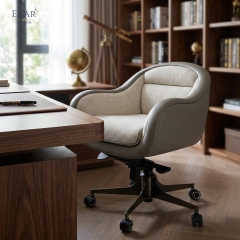 Vintage Leather Executive Office Chair – Rolling Desk Chair with Wood Handle | EKAR Furniture