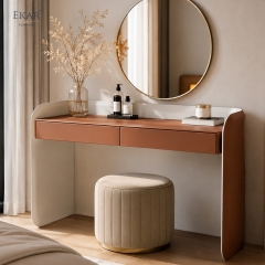 Modern Two-Tone Leather Dressing Table – Curved Vanity Desk with Drawers | EKAR Furniture