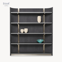 Modern LED-Lit Display Bookshelf – Open Shelving Unit with Ribbed Back Panel | EKAR Furniture