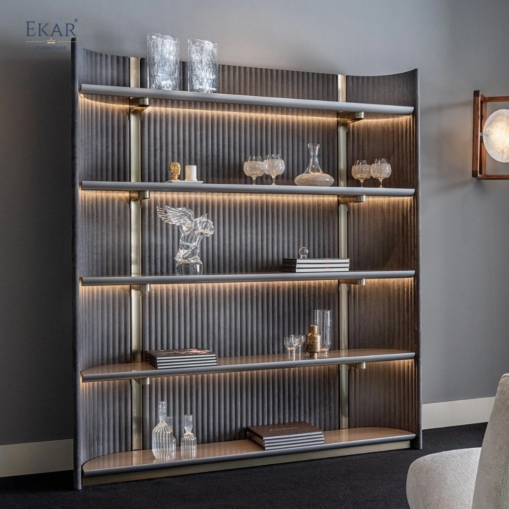 Modern LED-Lit Display Bookshelf – Open Shelving Unit with Ribbed Back Panel | EKAR Furniture