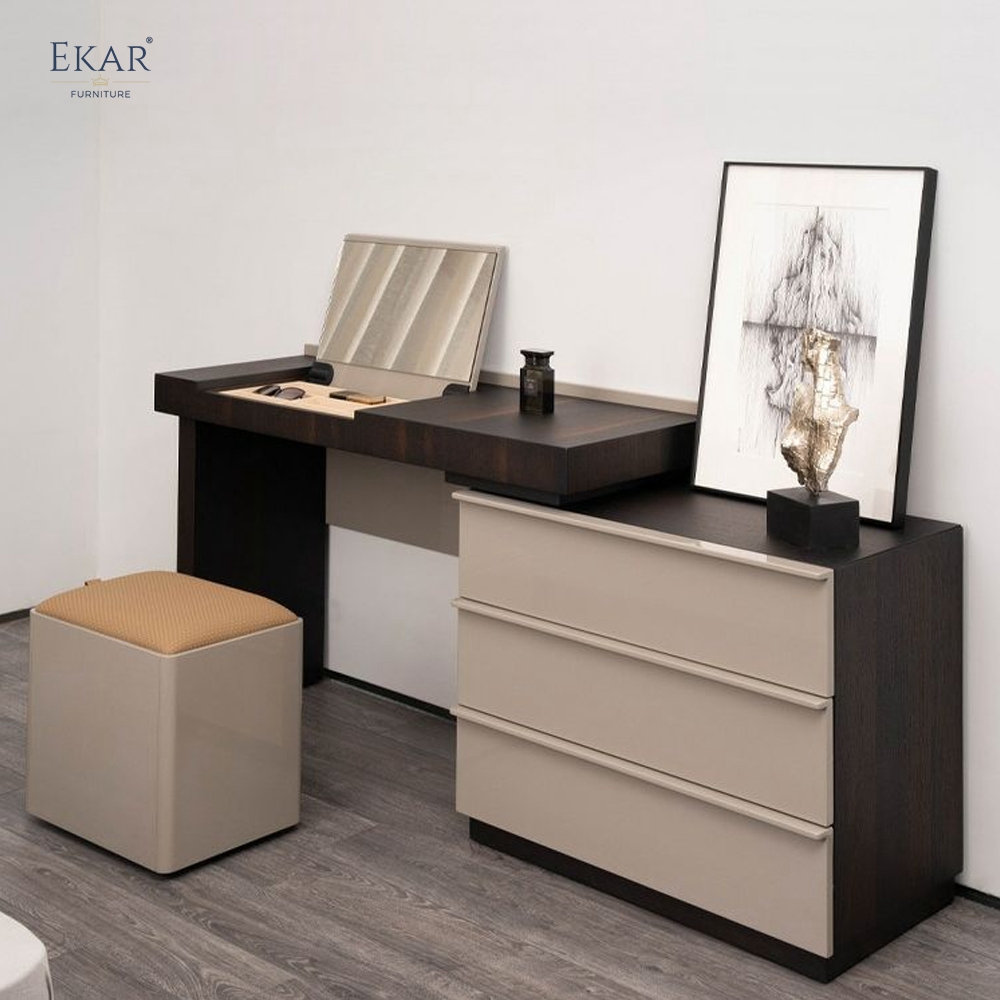 Modern Two-Tone Dressing Table with Hidden Mirror – Vanity Desk with Drawer Chest | EKAR Furniture