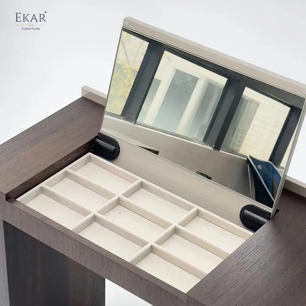Modern Two-Tone Dressing Table with Hidden Mirror – Vanity Desk with Drawer Chest | EKAR Furniture