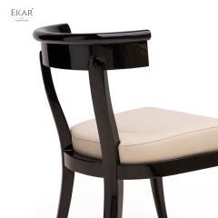 Classic Curved-Back Solid Wood Dining Chair – Black Lacquer Upholstered Seat | EKAR Furniture