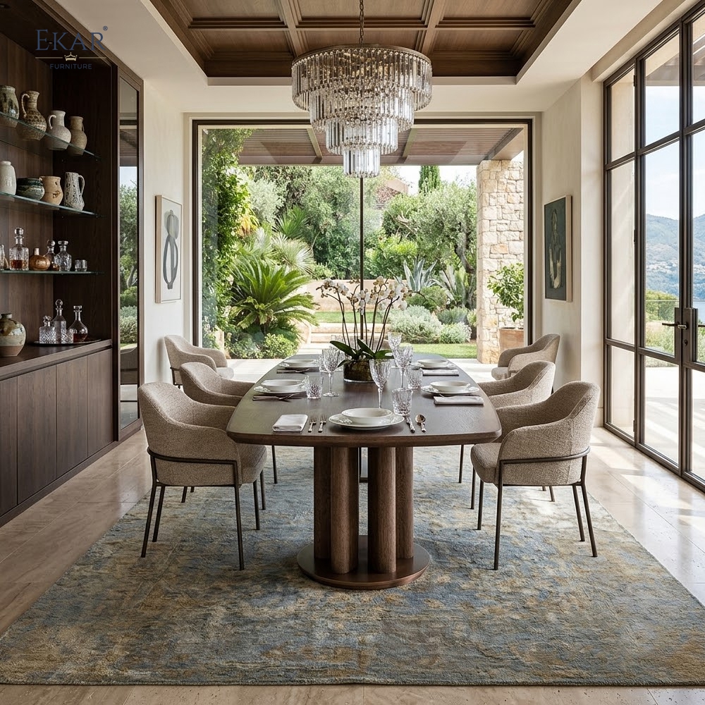 Solid Wood Column-Base Dining Table – Long Oval Wood Dining Table | EKAR Furniture