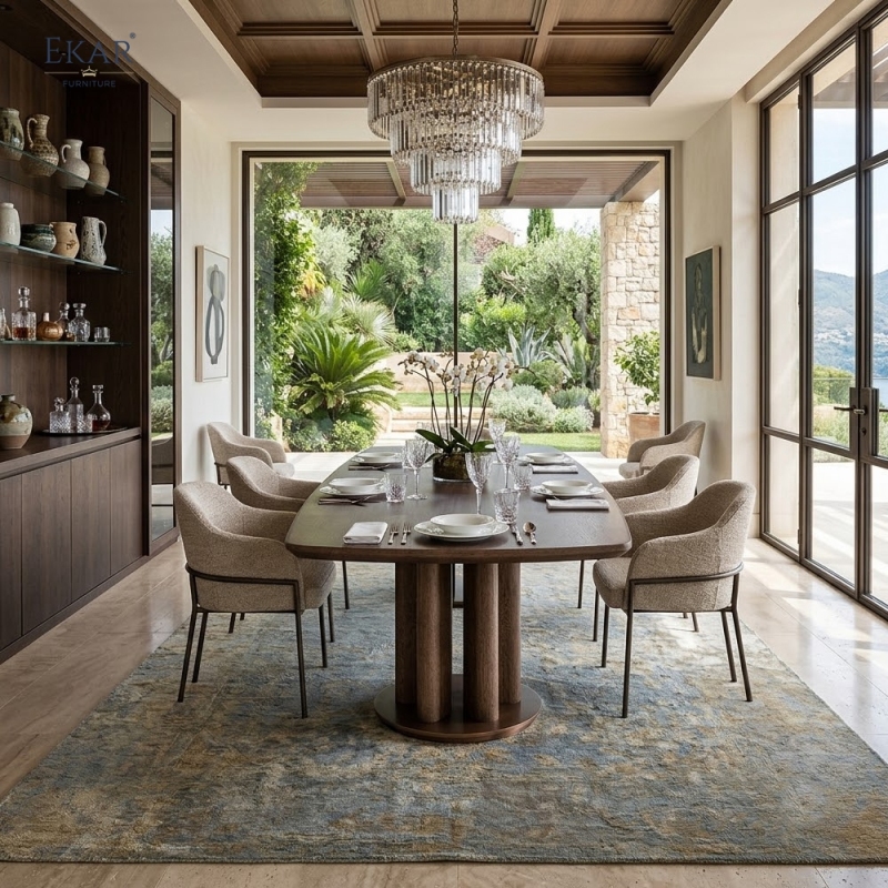 Solid Wood Column-Base Dining Table – Long Oval Wood Dining Table | EKAR Furniture