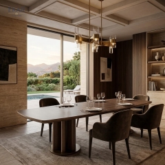 Solid Wood Column-Base Dining Table – Long Oval Wood Dining Table | EKAR Furniture