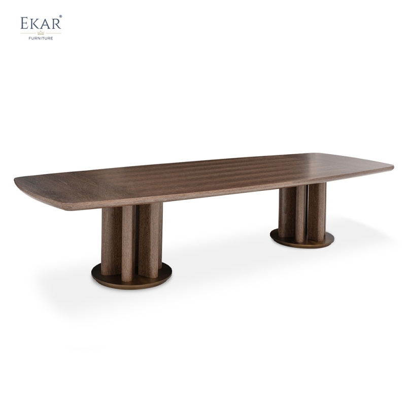 Solid Wood Column-Base Dining Table – Long Oval Wood Dining Table | EKAR Furniture