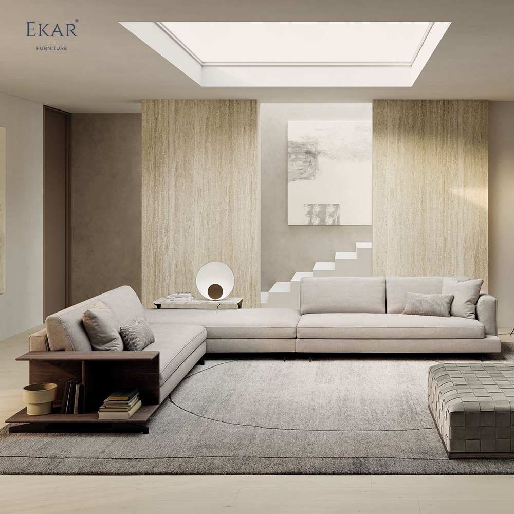 Modern L-Shaped Sectional Sofa – Minimalist Fabric Corner Sofa with Side Table | EKAR Furniture