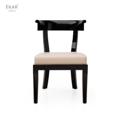 Classic Curved-Back Solid Wood Dining Chair – Black Lacquer Upholstered Seat | EKAR Furniture