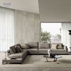 Modern L-Shaped Sectional Sofa – Minimalist Fabric Corner Sofa with Side Table | EKAR Furniture