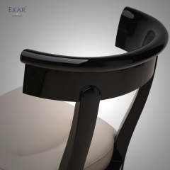 Classic Curved-Back Solid Wood Dining Chair – Black Lacquer Upholstered Seat | EKAR Furniture