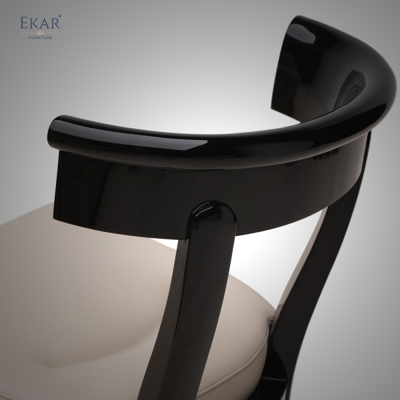 Classic Curved-Back Solid Wood Dining Chair – Black Lacquer Upholstered Seat | EKAR Furniture