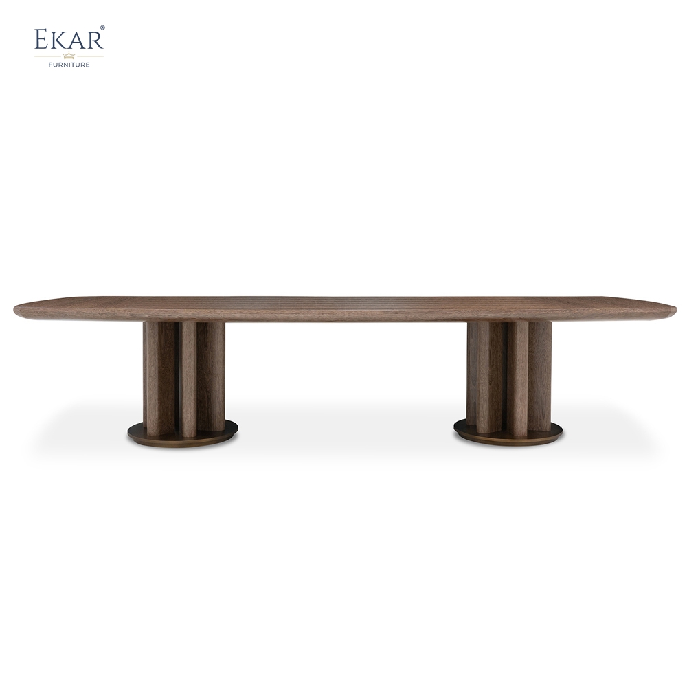 Solid Wood Column-Base Dining Table – Long Oval Wood Dining Table | EKAR Furniture