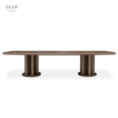 Solid Wood Column-Base Dining Table – Long Oval Wood Dining Table | EKAR Furniture