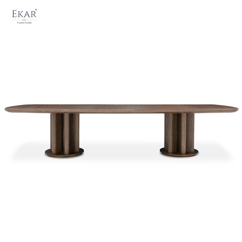 Solid Wood Column-Base Dining Table – Long Oval Wood Dining Table | EKAR Furniture